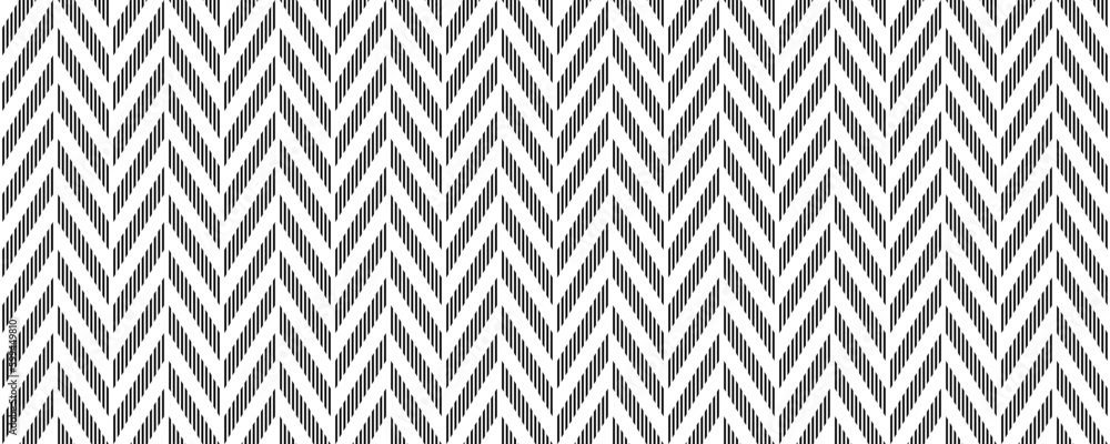 Poster Herringbone seamless pattern. Black and white chevron background. Repeating zigzag texture with diagonal lines. Textile and fabric print design. Vector illustration and wallpaper templates