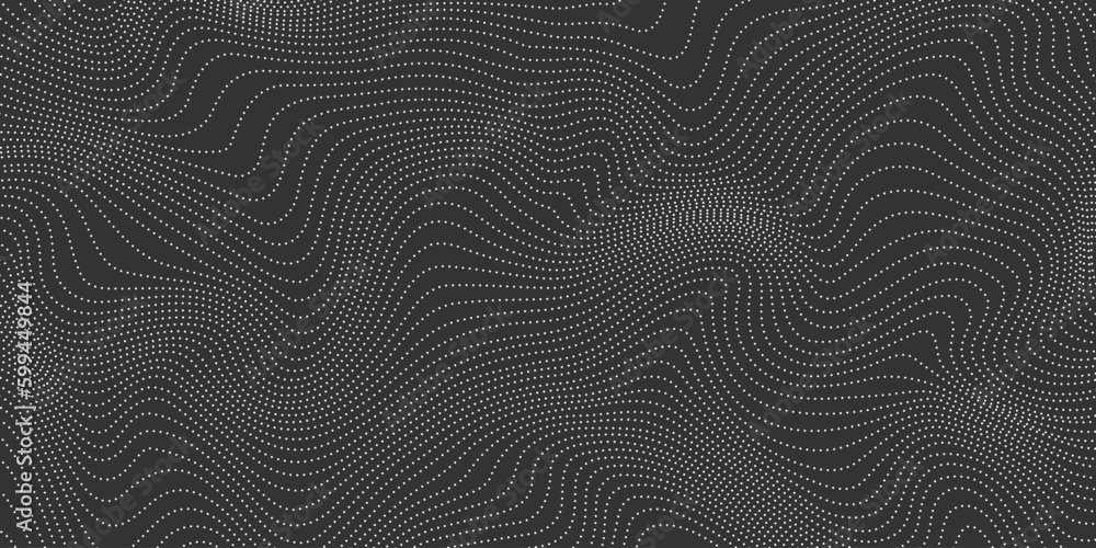 Poster white dotted wave lines on dark background. abstract stripes texture. warped and curved lines wallpa