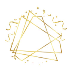 Gold Frame geometrical polyhedron with ribbons ornament, art deco style for wedding invitation, luxury templates, decorative patterns, Modern abstract elements, isolated on backgrounds.