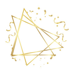 Gold Frame geometrical polyhedron with ribbons ornament, art deco style for wedding invitation, luxury templates, decorative patterns, Modern abstract elements, isolated on backgrounds.