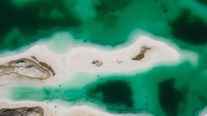 Beautiful drone shot emerald Lake view at Emerald Lake, also called Dachaidan Lake located in Qinghai Province, China(aerial photography)