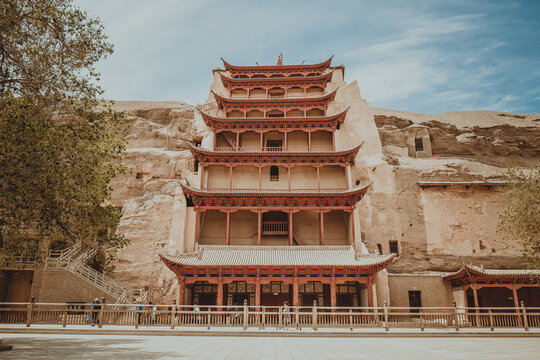 Nine-storey Building of Mogao Grottoes in Dunhuang(Mogao Caves or mogaoku)