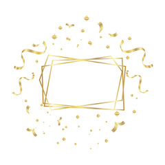 Gold Frame geometrical polyhedron with ribbons ornament, art deco style for wedding invitation, luxury templates, decorative patterns, Modern abstract elements, isolated on backgrounds.