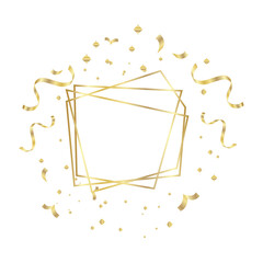Gold Frame geometrical polyhedron with ribbons ornament, art deco style for wedding invitation, luxury templates, decorative patterns, Modern abstract elements, isolated on backgrounds.