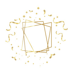 Gold Frame geometrical polyhedron with ribbons ornament, art deco style for wedding invitation, luxury templates, decorative patterns, Modern abstract elements, isolated on backgrounds.
