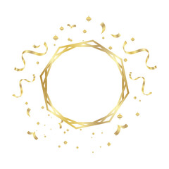 Gold Frame geometrical polyhedron with ribbons ornament, art deco style for wedding invitation, luxury templates, decorative patterns, Modern abstract elements, isolated on backgrounds.