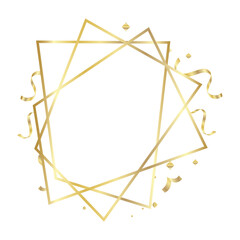 Gold Frame geometrical polyhedron with ribbons ornament, art deco style for wedding invitation, luxury templates, decorative patterns, Modern abstract elements, isolated on backgrounds.