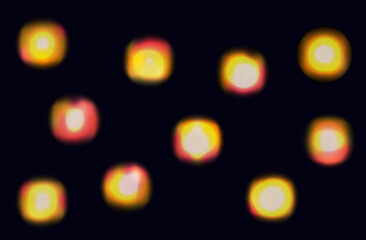 Spectrum, rainbow flares of light. Dazzling glow with bright reflection. A bright beam of a yellow spotlight, a lens with optical reflections of rays. Explosion, burst of shine, flash, sparkle. Vector