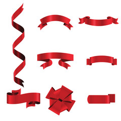 Red Ribbon Set InIsolated White Background, Vector Illustration