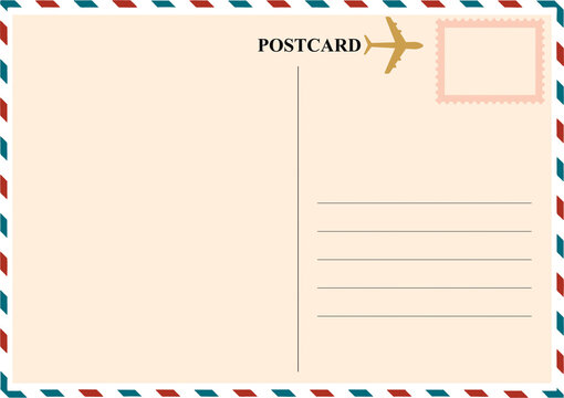 Vintage postcard, Travel by air postcard template. Blank Postal card design to add text. Postal services day greeting card idea.