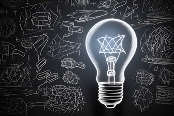 light bulb chalked on blackboard. generative ai