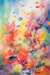Fototapeta na wymiar watercolor colorful composition coral, ai