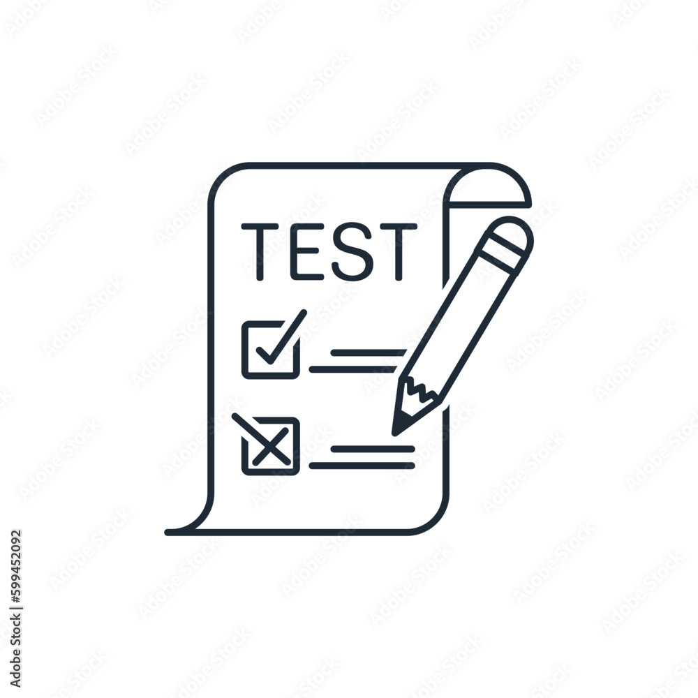Poster educational process. exam. testing. vector linear icon isolated on white background.