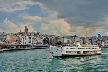 Classic Ferry of Istanbul on port galata bridge