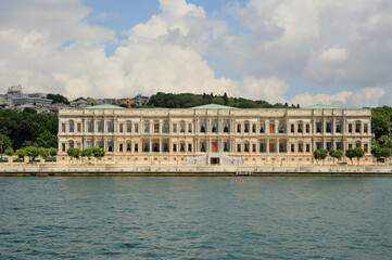 Fototapeta na wymiar Panaromic view from the Bosphorus towards the historical Ciragan Palace.