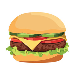 cheeseburger with grilled meat and vegetables