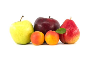 Apricots, pear, green and red apple isolated on white