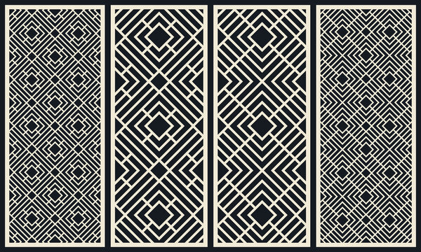 Set of patterns of square shaped. Laser cutting of decorative panels. Template for cutting plywood, wood, paper, cardboard and metal.