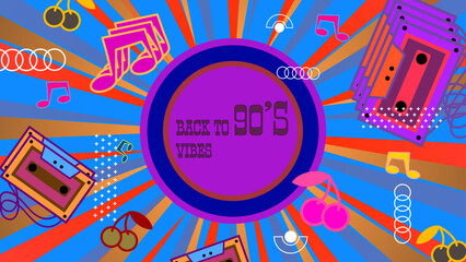 Obraz premium Vector colorful colourful hand drawn flat nostalgic 90's social media post template