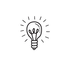 Burning light bulb icon, idea. Black contour linear silhouette. Side view. Vector simple flat graphic illustration. Isolated object on a white background.