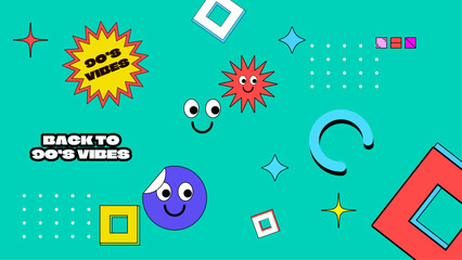 Vector 90s retro party cartoon background illustration in trendy flat style design colorful colourful