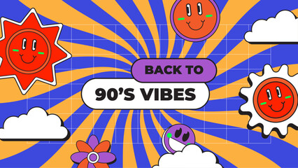 Fototapeta premium Vector flat style nostalgic background 90 colorful colourful