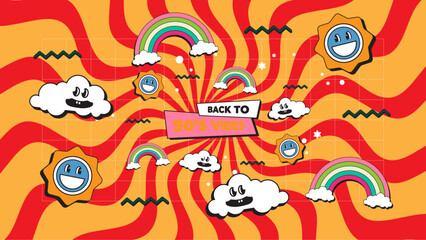 Vector colorful colourful hand drawn nostalgic 90's background