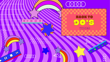 Vector 90s retro party cartoon background illustration in trendy flat style design colorful colourful