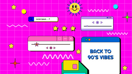 Vector flat style nostalgic background 90 colorful colourful