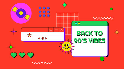 Vector colorful colourful hand drawn flat nostalgic 90's social media post template