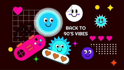 Obraz premium Vector colorful colourful hand drawn flat nostalgic 90's social media post template