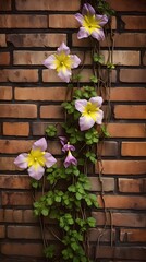 flowers on brick background