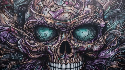 skull on a black Graffiti Art Mural