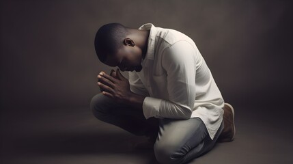 man praying on knees