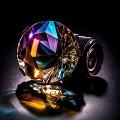 diamond with lens on black background