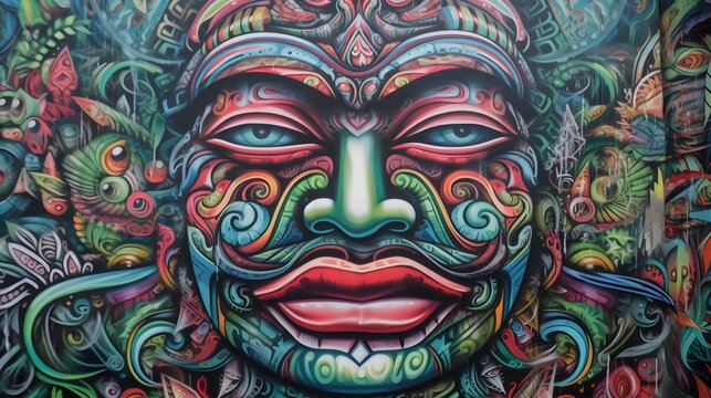 the face of a mask Graffiti Art Mural