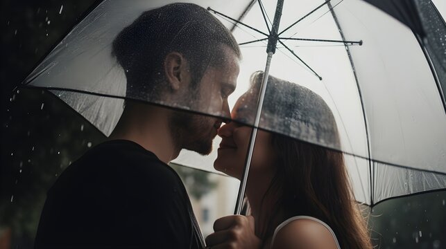couple under the rain and umbrella