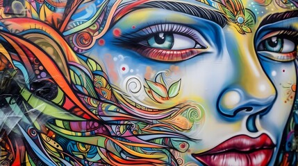 woman face Graffiti Art Mural