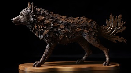 Wood wolf statue