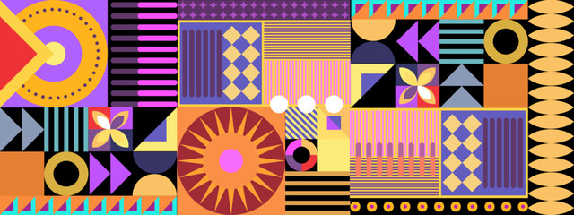 Vector flat geometric retro colorful colourful background