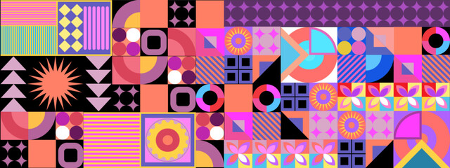 Vector flat geometric retro colorful colourful background