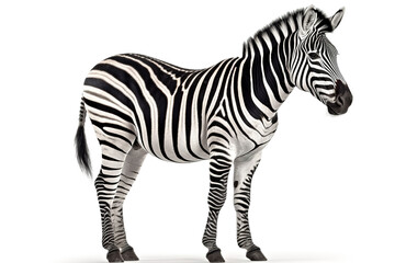 Zebra isolated on white background. Photorealistic generative art.