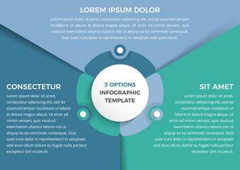 Infographic template with three steps or options, circle diagram