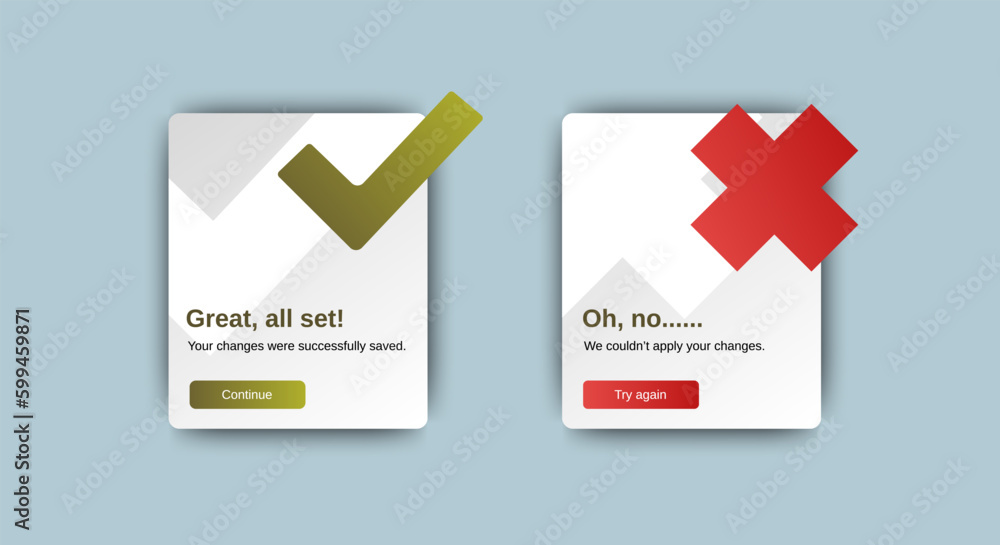 Poster success and failed pop up notification design for website, mobile or app. vector