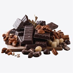 Chocolate, nuts and chocolate bar