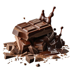 close up of chocolate pieces splashing