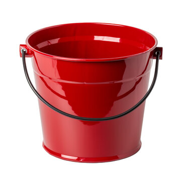 Red metal bucket isolated on transparent background, Generative AI