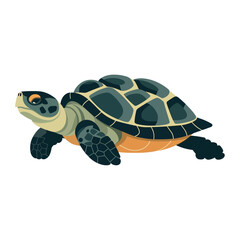 Slow turtle crawls with cute tortoise shell