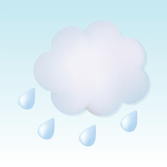 Rain and cloud. Cute pastel cartoon of weather symbol. 3D vector illustration isolated on blue background.