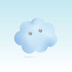 Cute bright cloud, pastel cartoon character. 3D vector illustration isolated on blue background.